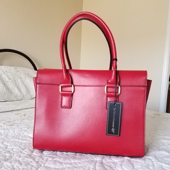 La Terre Fashion Handbags - La Terre Fashion Handbag Red  Vegan Leather New Wi